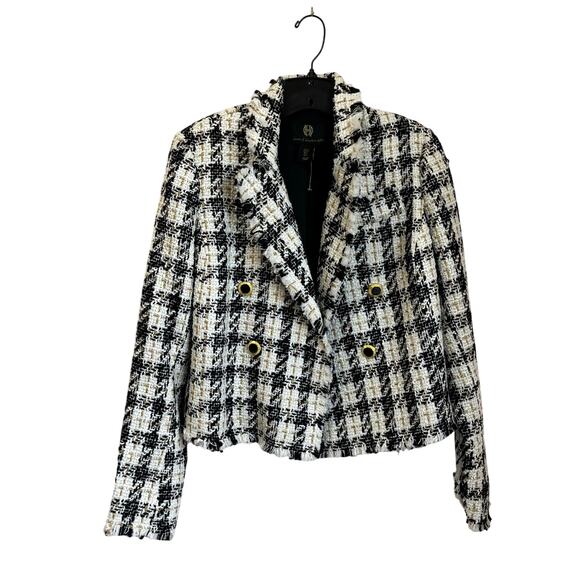 House of Harlow 1960 Jackets & Blazers - House of Harlow 1960 Twee Black White Gold Tweed Jacket Size Small